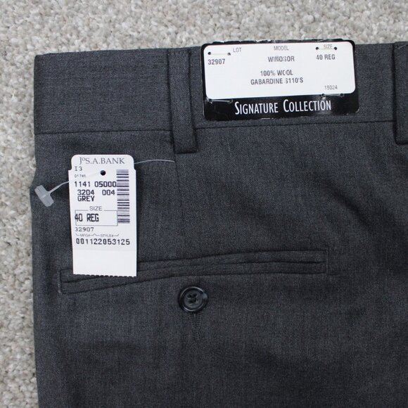 Jos. A. Bank Windsor Pants NWT Men 40 Gray Wool Gabardine 110's Pleated Unhemmed